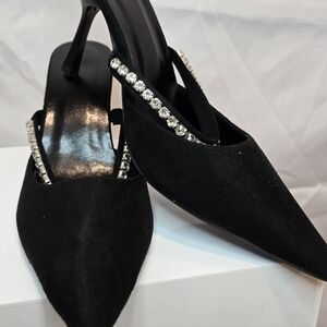 Black Heels With Rhinestone Strap